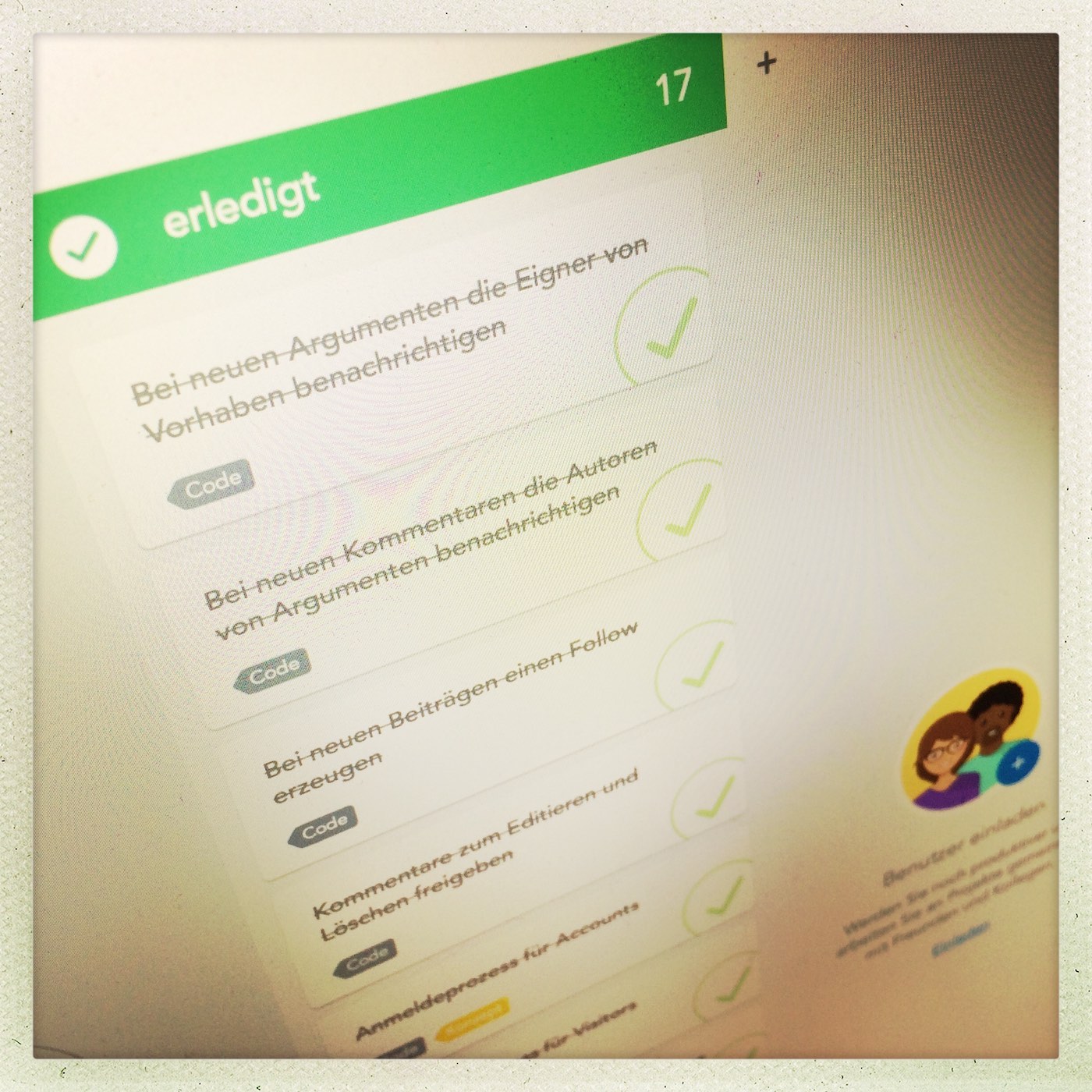 Liste der erledigten Aufgaben im Hilfsmittel meiner Wahl: meistertask