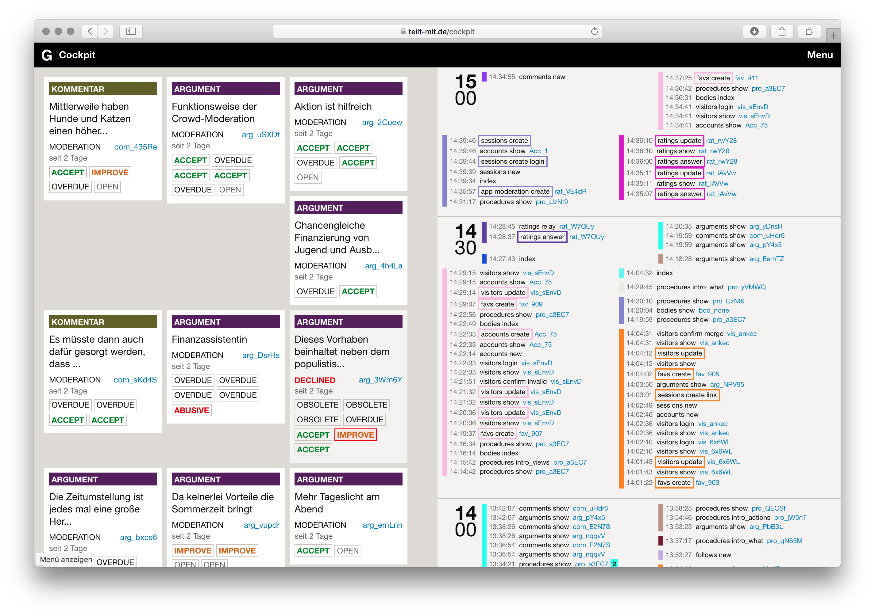 Das interne Cockpit, mit dem ich während des Tests Fehler und Probleme verfolgen konnte