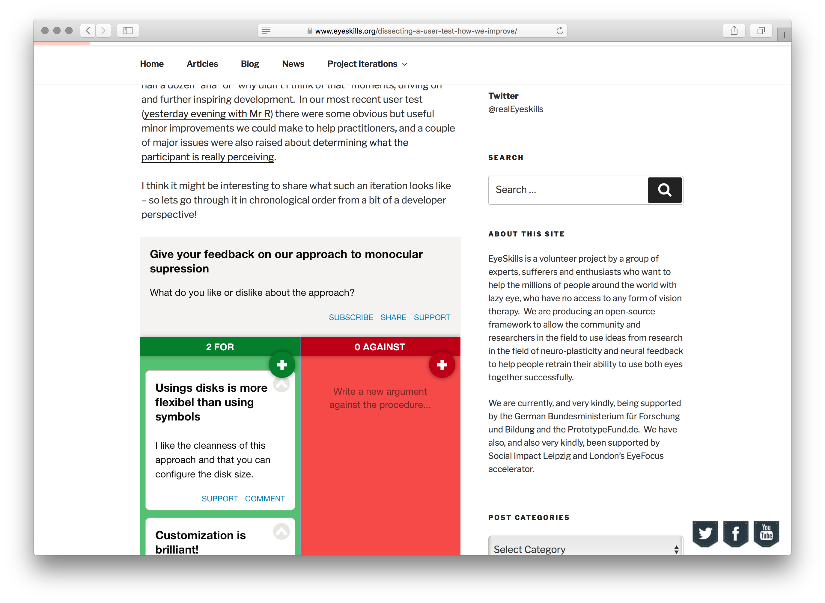 Eine eingebettete Debatte zu einem Forschungsansatz (beispielhaft auf der Website von EyeSkills von Ben Senior)